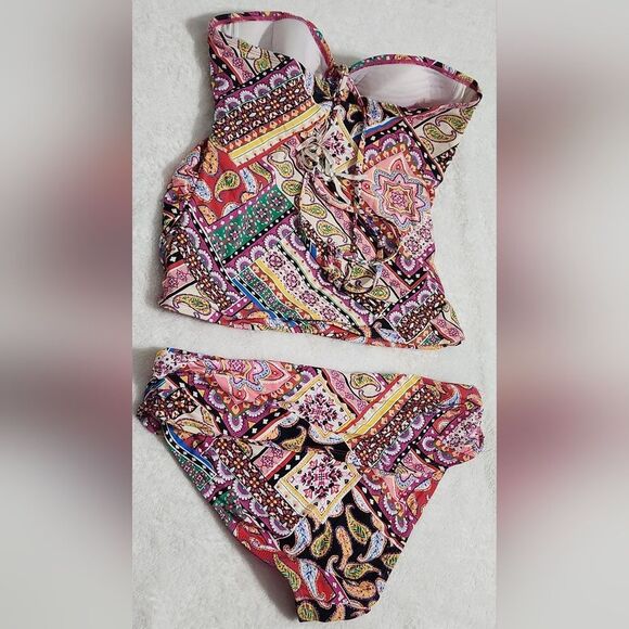 Bleu Rod Swim Set Beattie Patchwork Paisley Bandeau Halter Tankini Size 10 - Picture 7 of 10